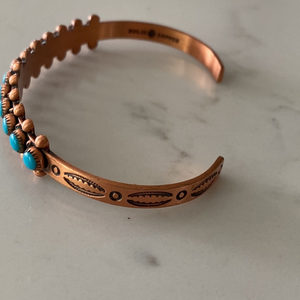 Vintage solid copper/turquoise bangle - Picture 3 of 3